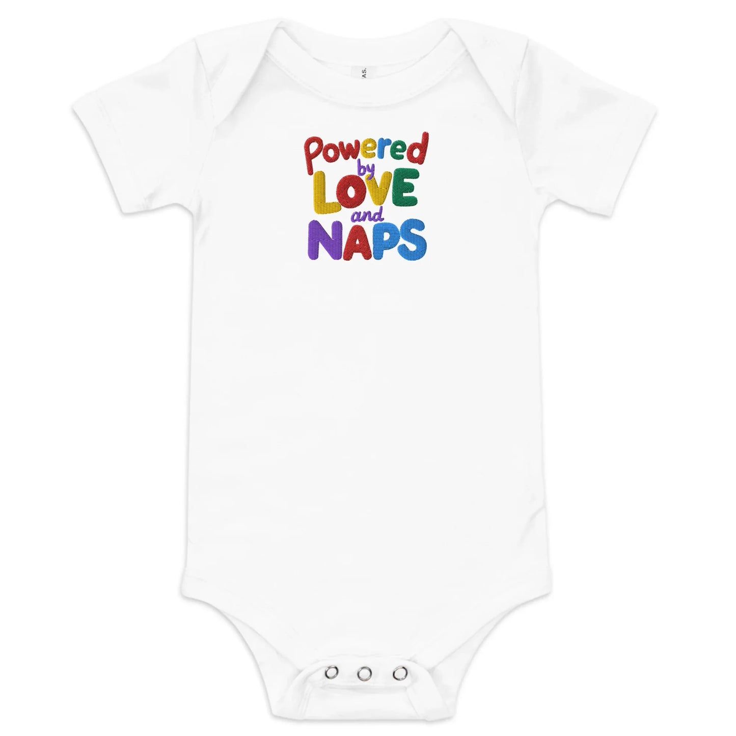 Powered By Love And Naps | Embroidered Baby Short Sleeve One Piece - AwRans Clothing