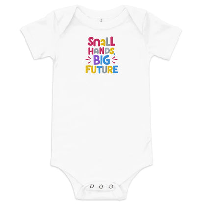 Small Hands Big Future | Embroidered Baby Short Sleeve One Piece - AwRans Clothing