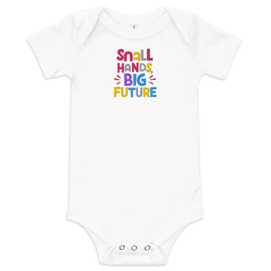 Small Hands Big Future | Embroidered Baby Short Sleeve One Piece - AwRans Clothing