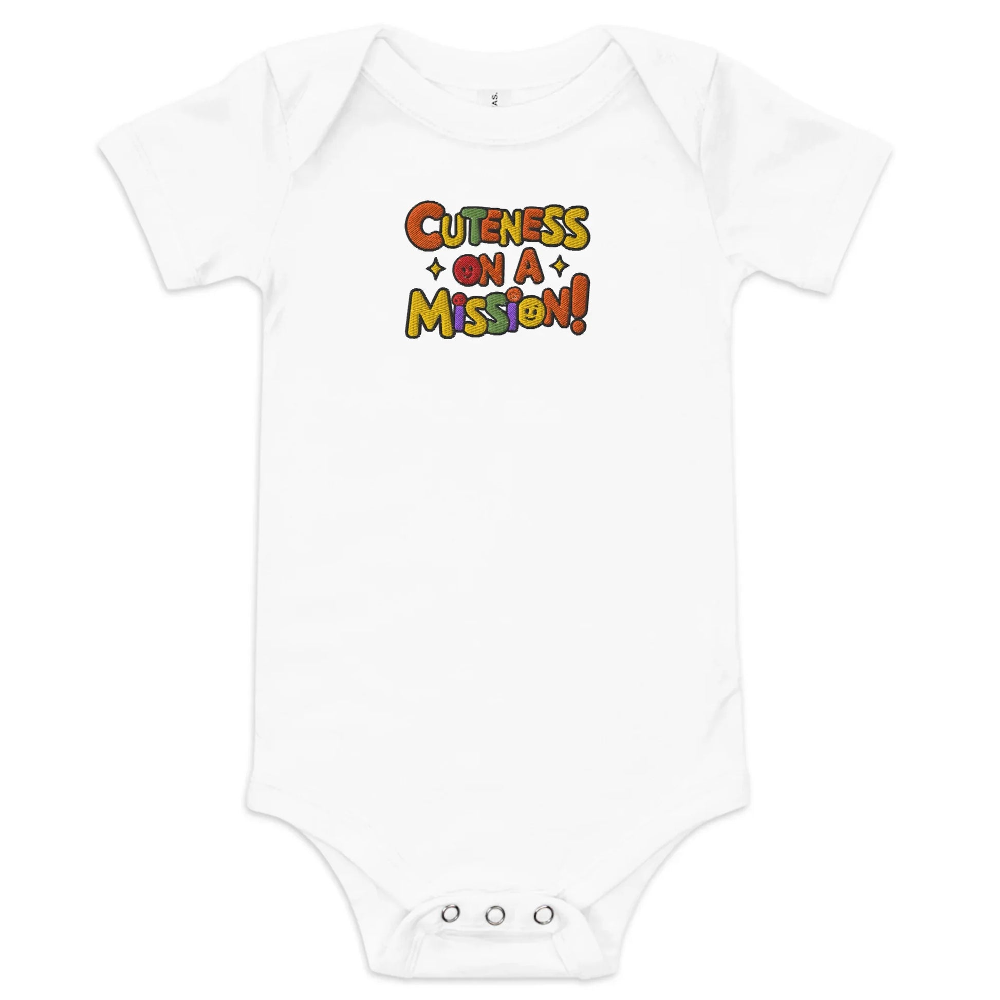 Cuteness On A Mission | Embroidered Baby Short Sleeve One Piece - AwRans Clothing