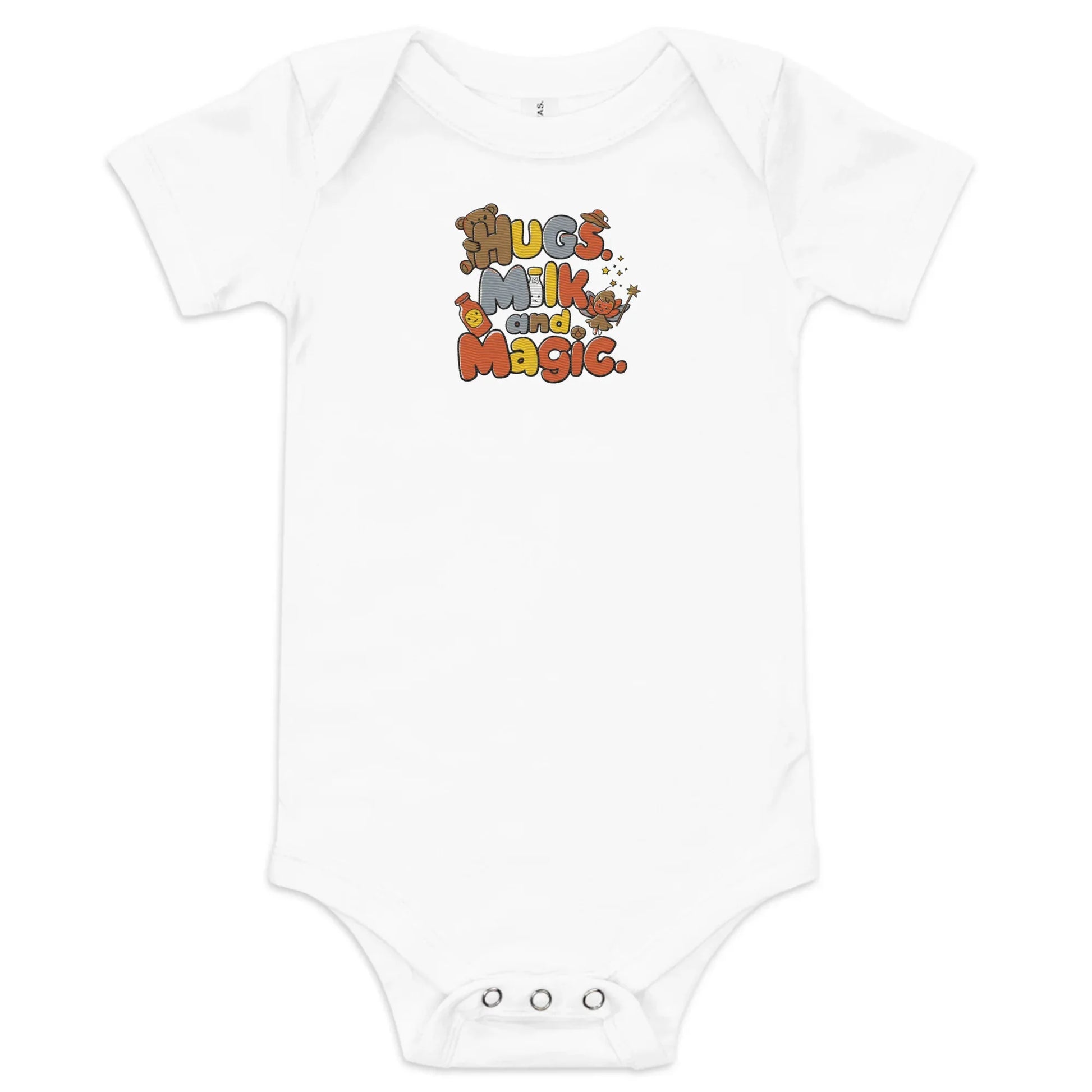 Hugs Milk And Magic | Embroidered Baby Short Sleeve One Piece - AwRans Clothing