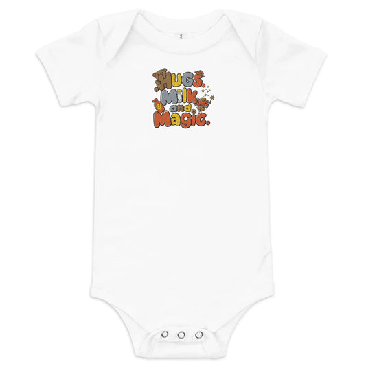Hugs Milk And Magic | Embroidered Baby Short Sleeve One Piece - AwRans Clothing