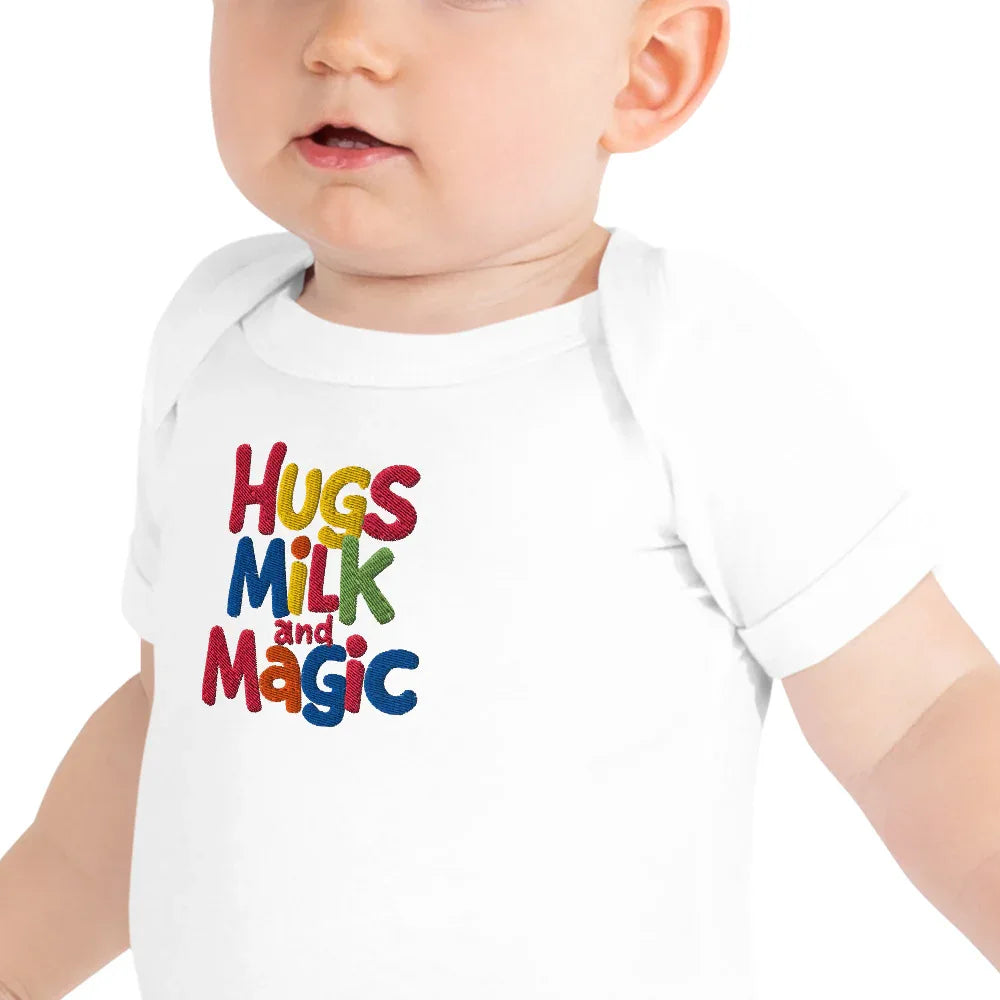 Hugs Milk And Magic | Embroidered Baby Short Sleeve One Piece - AwRans Clothing