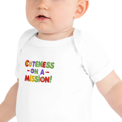 Cuteness On A Mission | Embroidered Baby Short Sleeve One Piece - AwRans Clothing