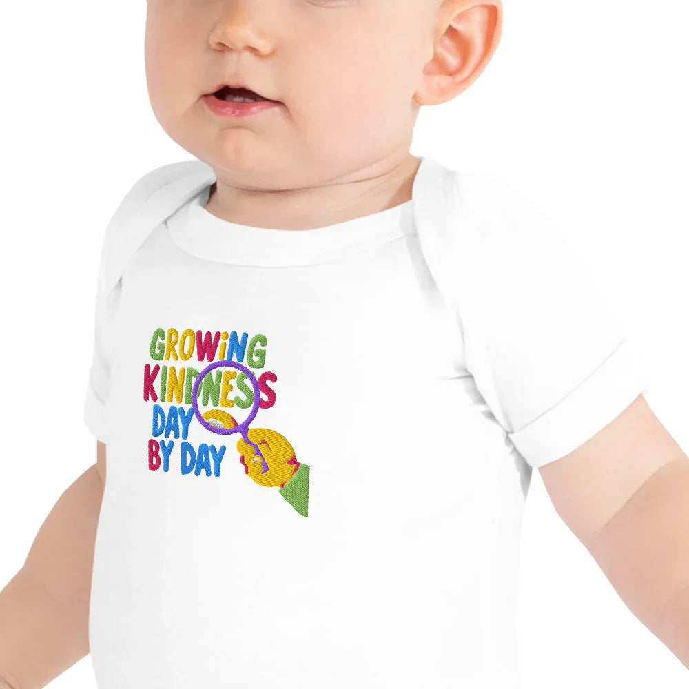 Growing Kindness Day By Day | Embroidered Baby Short Sleeve One Piece - AwRans Clothing