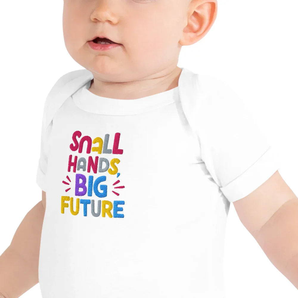 Small Hands Big Future | Embroidered Baby Short Sleeve One Piece - AwRans Clothing
