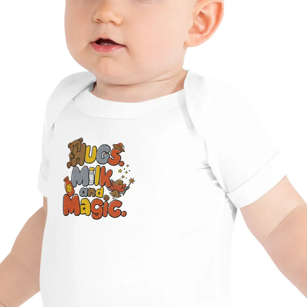 Hugs Milk And Magic | Embroidered Baby Short Sleeve One Piece - AwRans Clothing