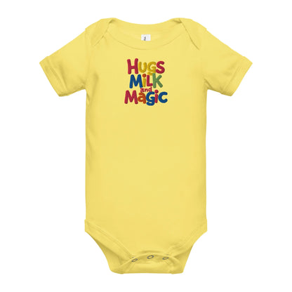 Hugs Milk And Magic | Embroidered Baby Short Sleeve One Piece - AwRans Clothing