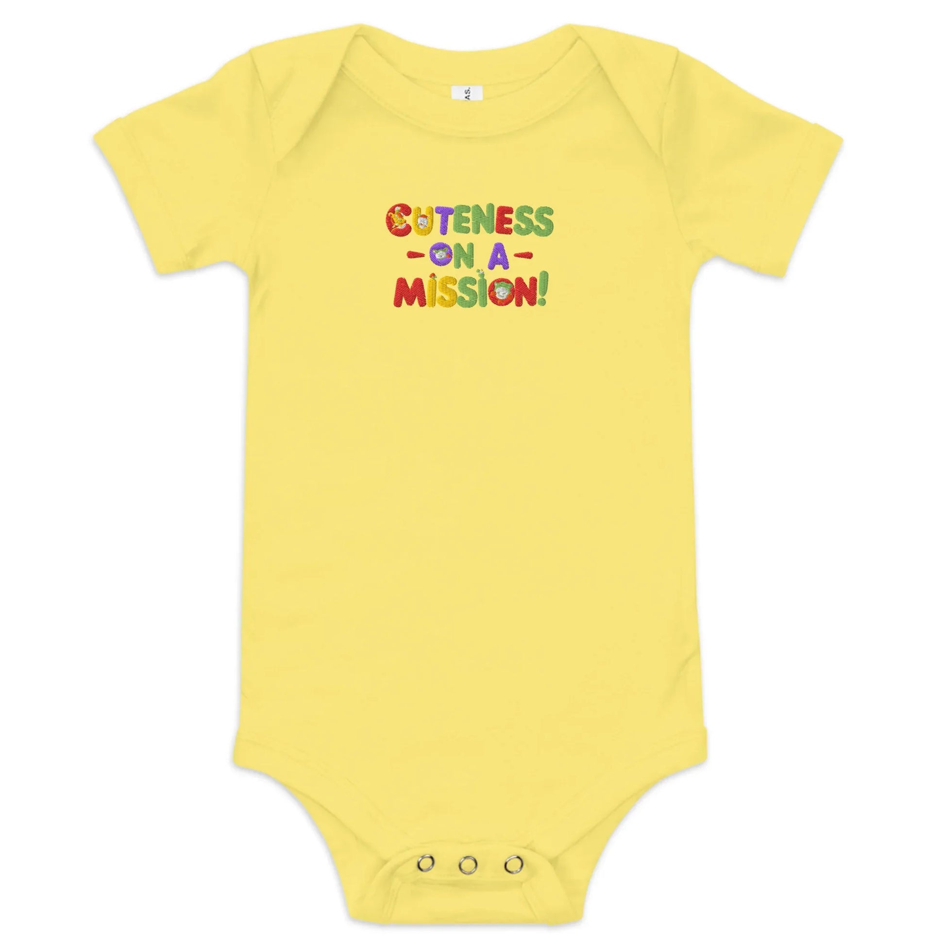 Cuteness On A Mission | Embroidered Baby Short Sleeve One Piece - AwRans Clothing