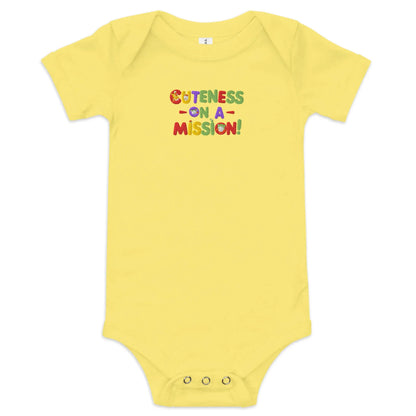 Cuteness On A Mission | Embroidered Baby Short Sleeve One Piece - AwRans Clothing