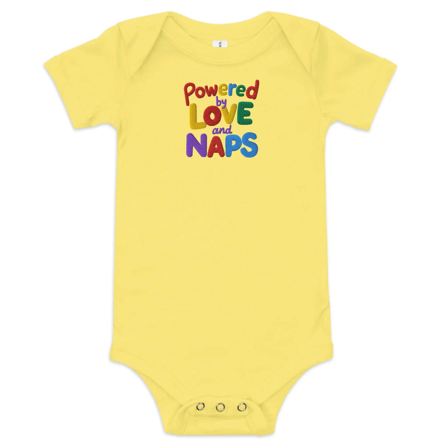 Powered By Love And Naps | Embroidered Baby Short Sleeve One Piece - AwRans Clothing