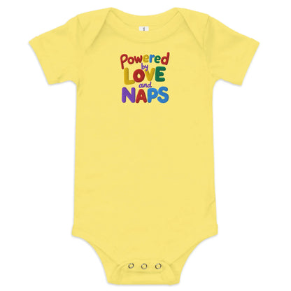 Powered By Love And Naps | Embroidered Baby Short Sleeve One Piece - AwRans Clothing