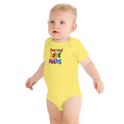 Powered By Love And Naps | Embroidered Baby Short Sleeve One Piece - AwRans Clothing