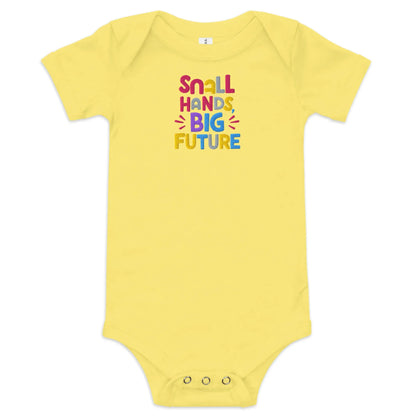 Small Hands Big Future | Embroidered Baby Short Sleeve One Piece - AwRans Clothing