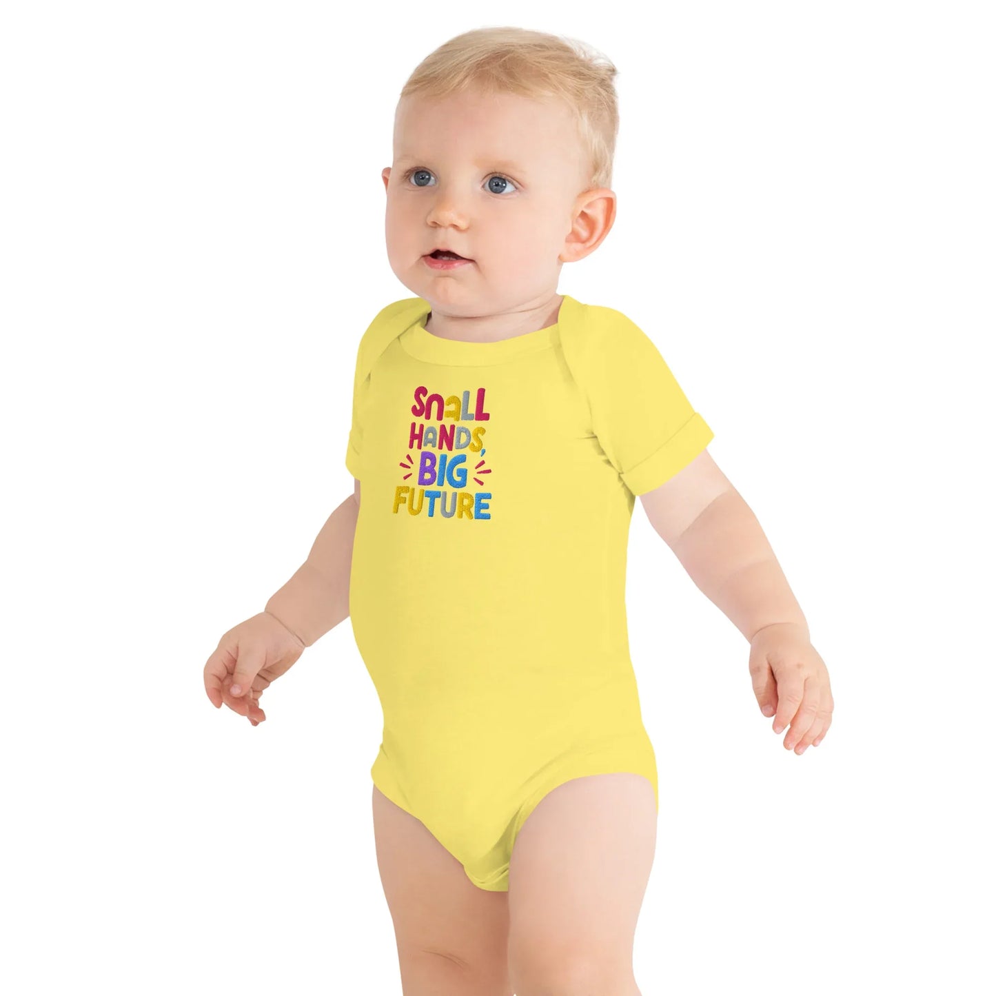 Small Hands Big Future | Embroidered Baby Short Sleeve One Piece - AwRans Clothing