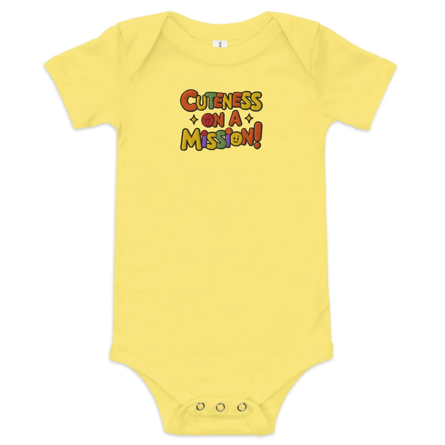 Cuteness On A Mission | Embroidered Baby Short Sleeve One Piece - AwRans Clothing