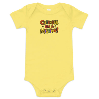Cuteness On A Mission | Embroidered Baby Short Sleeve One Piece - AwRans Clothing