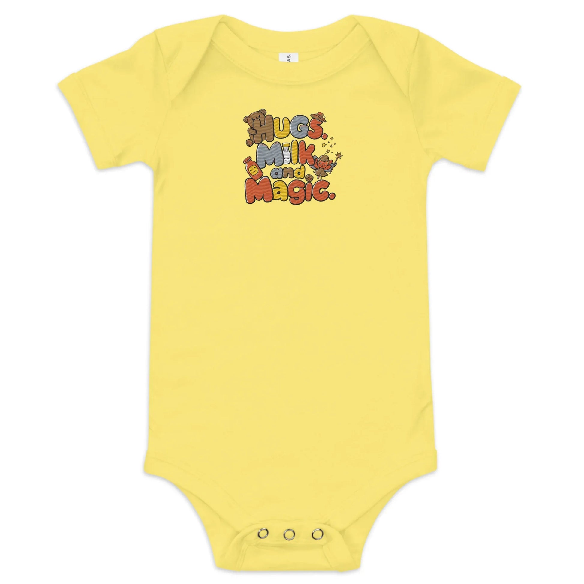 Hugs Milk And Magic | Embroidered Baby Short Sleeve One Piece - AwRans Clothing