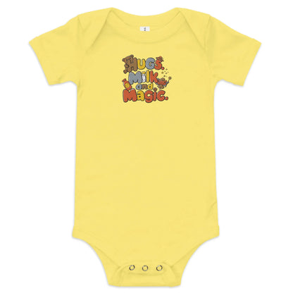 Hugs Milk And Magic | Embroidered Baby Short Sleeve One Piece - AwRans Clothing