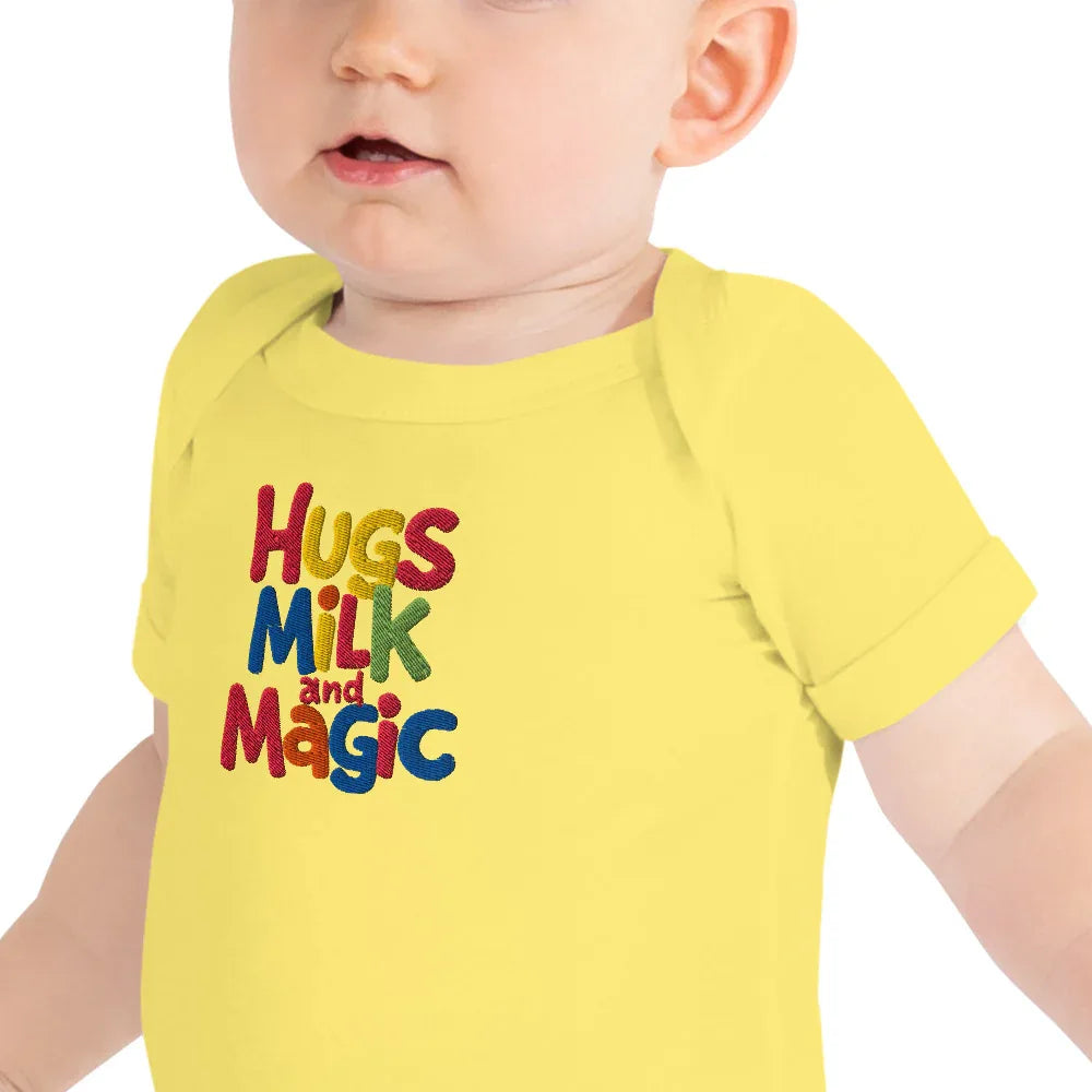 Hugs Milk And Magic | Embroidered Baby Short Sleeve One Piece - AwRans Clothing
