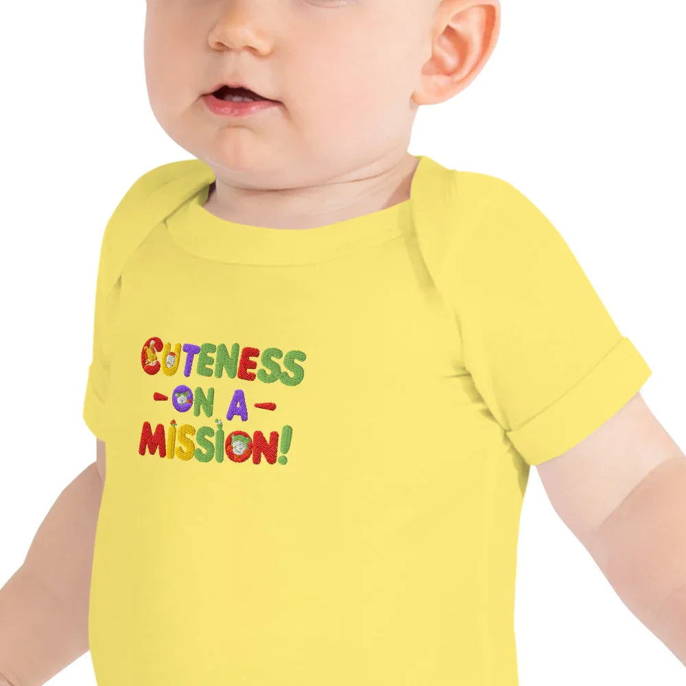 Cuteness On A Mission | Embroidered Baby Short Sleeve One Piece - AwRans Clothing