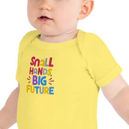 Small Hands Big Future | Embroidered Baby Short Sleeve One Piece - AwRans Clothing