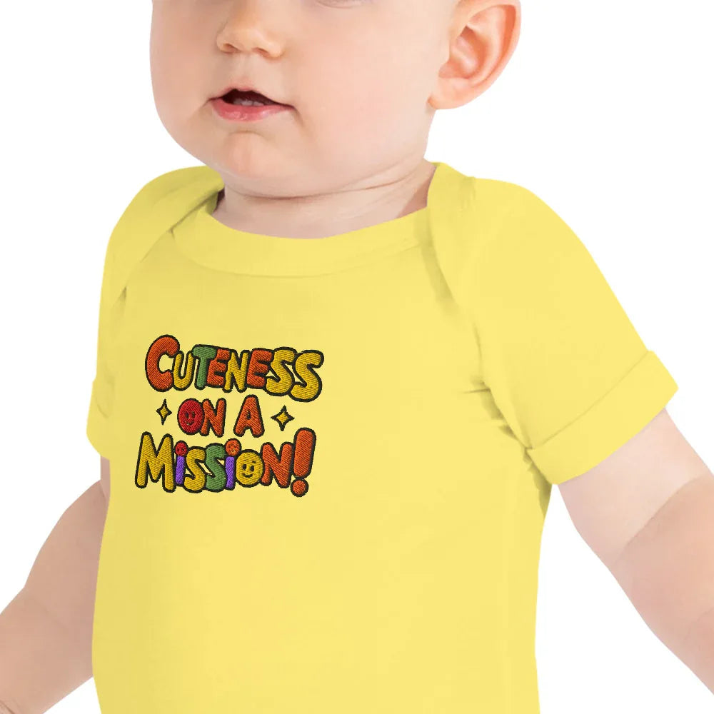Cuteness On A Mission | Embroidered Baby Short Sleeve One Piece - AwRans Clothing