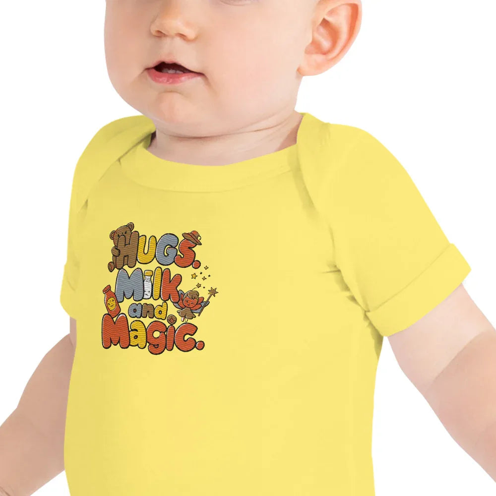 Hugs Milk And Magic | Embroidered Baby Short Sleeve One Piece - AwRans Clothing