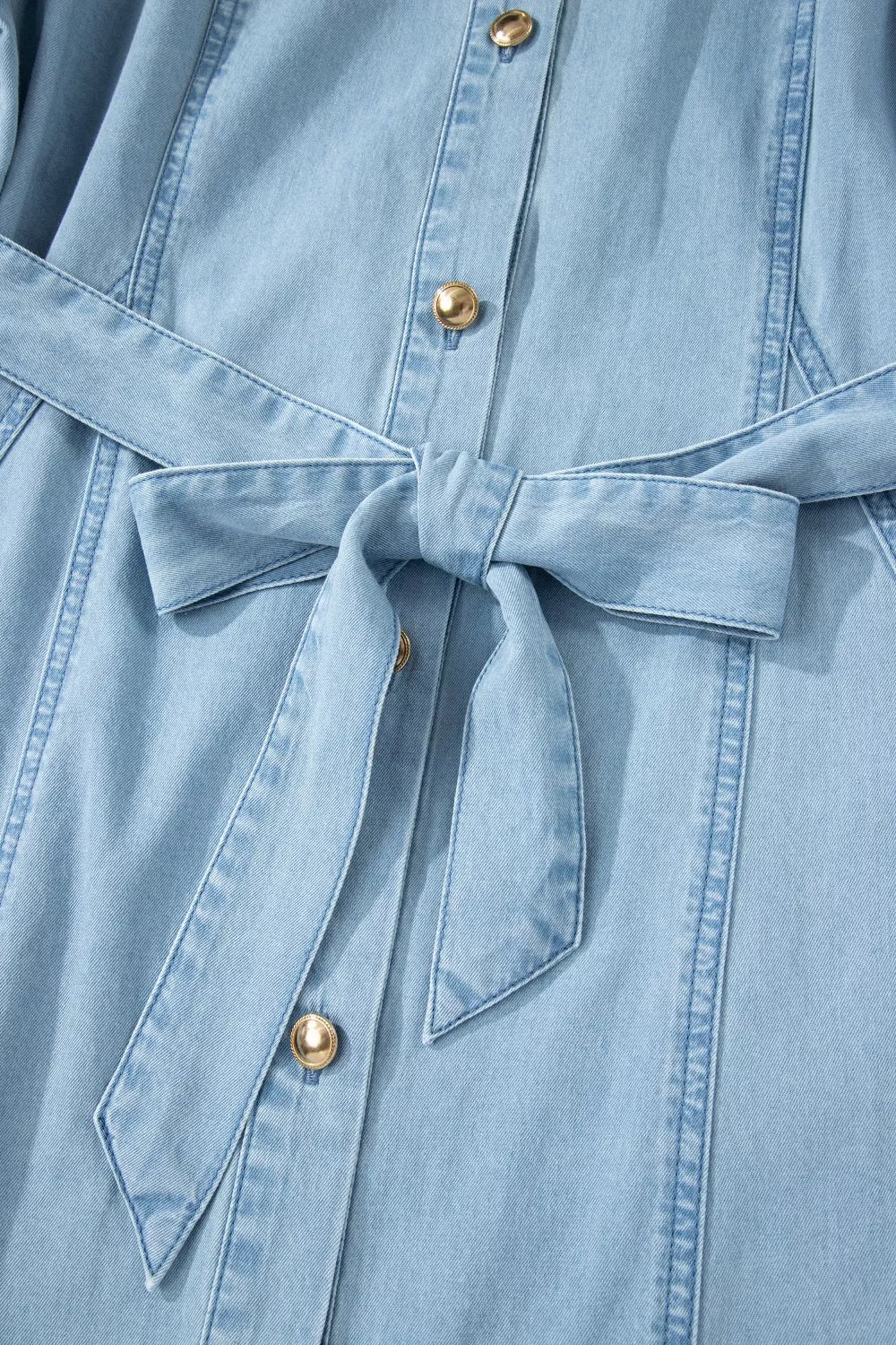 AwRans Premium | Belted Puff Sleeve Denim Midi Dress Dress AwRans Premium bffa8c8b-aad9-4100-8826-c879eaa23fa8-Max-Origin