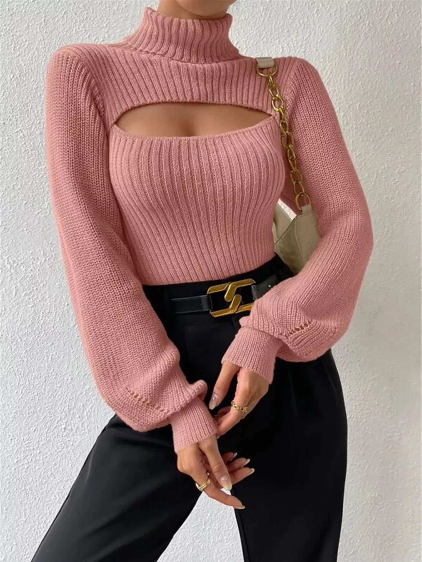 Cream Ribbed Cut-Out Turtleneck Knit Sweater Sweaters AwRans Premium c1677914aae44e3ba82b6bd682f39195-Max-Origin