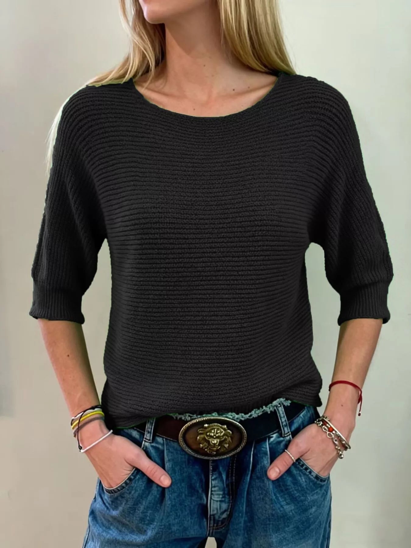 Full Size Ribbed Knit Round Neck Sweater Plus Size Black AwRans Premium cacbd10b-14c4-47b2-906c-78e52323b703-Max-Origin