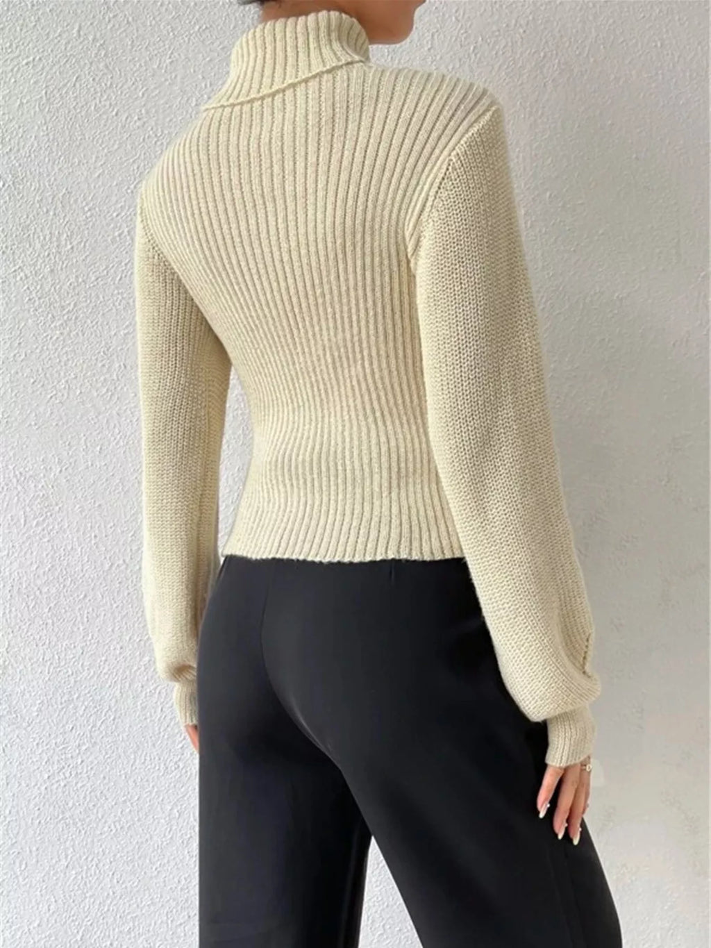 Cream Ribbed Cut-Out Turtleneck Knit Sweater Sweaters AwRans Premium cbeabaa0f09f429998d070e476da0615-Max-Origin