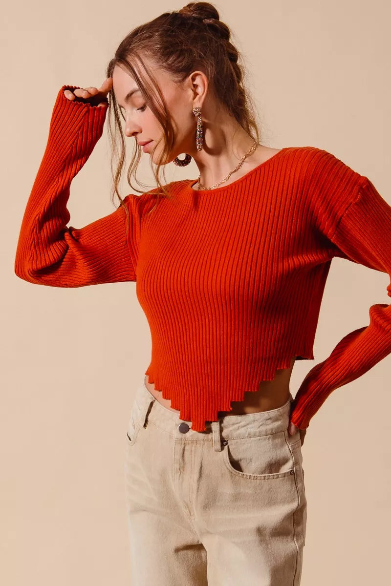 Ribbed Handkerchief Hem Knit Top in Burnt Orange Sweaters AwRans Premium d3dfbb97-c8d4-42c6-a766-914df89b250b-Max-Origin
