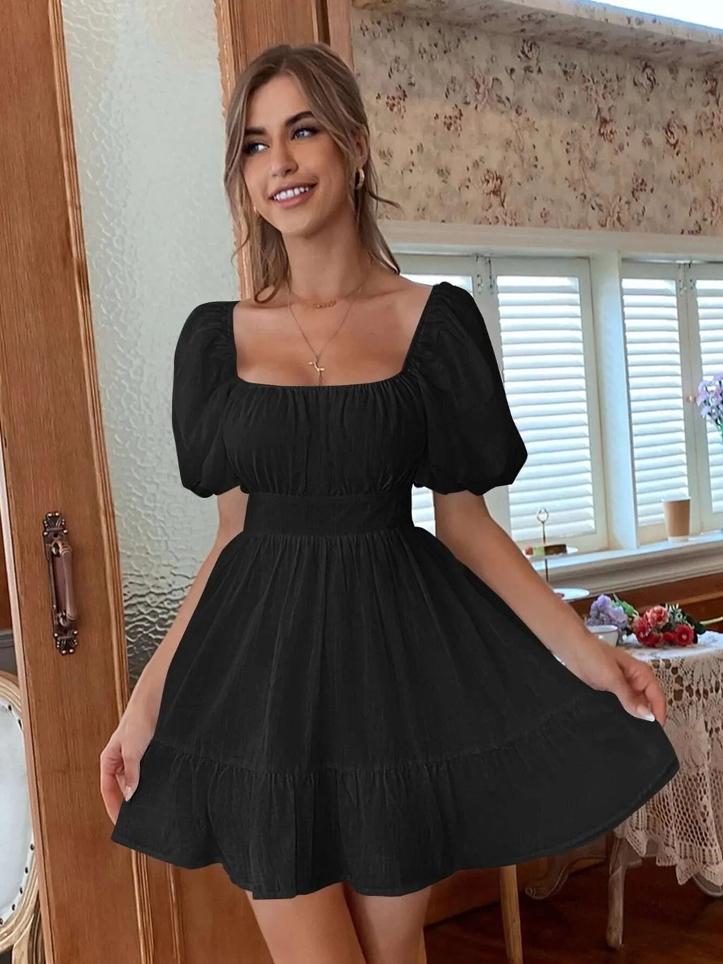 Square Neck Puff Sleeve Mini Dress AwRans Premium d7165bb35c31488bae6b76708b257d5c-Max-Origin