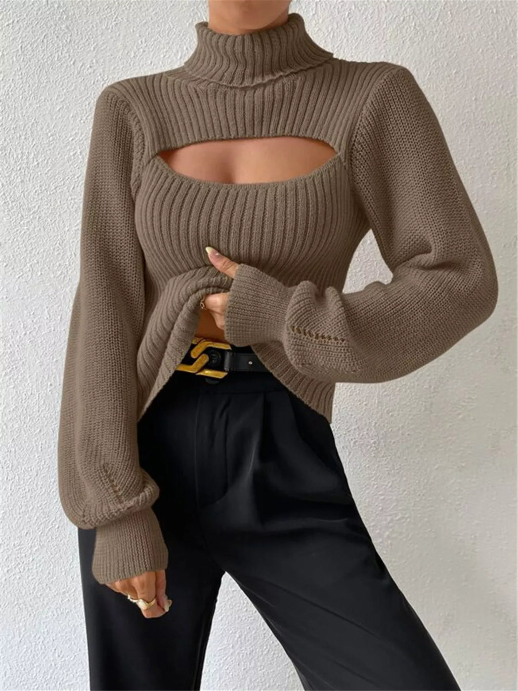 Cream Ribbed Cut-Out Turtleneck Knit Sweater Sweaters AwRans Premium d812b4c4292d4082ae33fc1d84723e81-Max-Origin