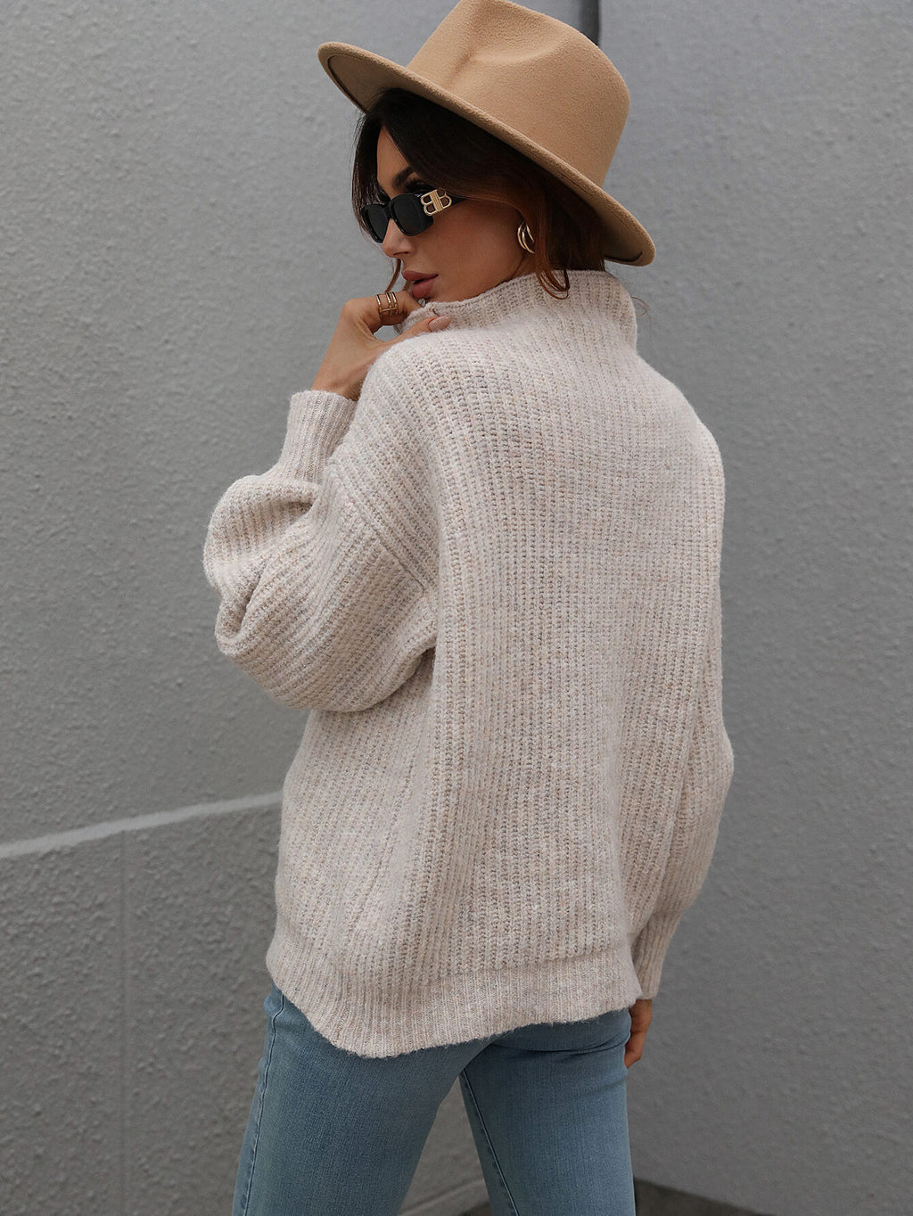 Chic High Neck Balloon Sleeve Ribbed Knit Pullover Sweater Sweaters AwRans Premium dd0d6eb1360a49e183d3f5bb47df5beb-Max
