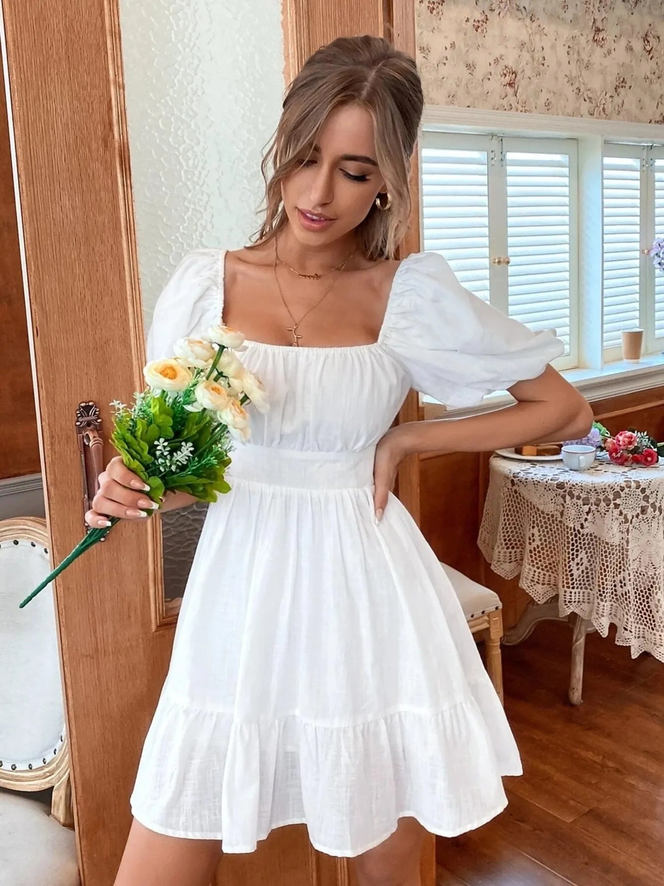 Square Neck Puff Sleeve Mini Dress AwRans Premium e407ab0687904769a5a3e22191bf97e1-Max-Origin