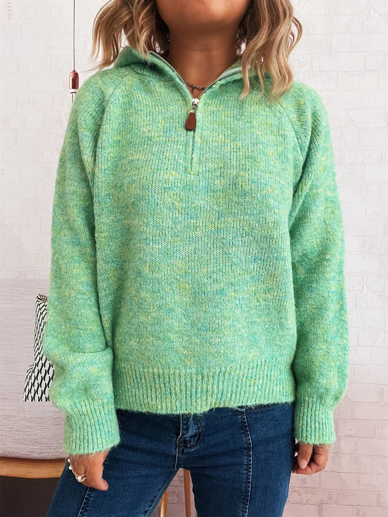 Cozy Oatmeal Soft Knit Quarter-Zip Pullover Sweater with Ring Pull Sweaters AwRans Premium e79600912b6c4c31ae2e94b91ea05194-Max-Origin