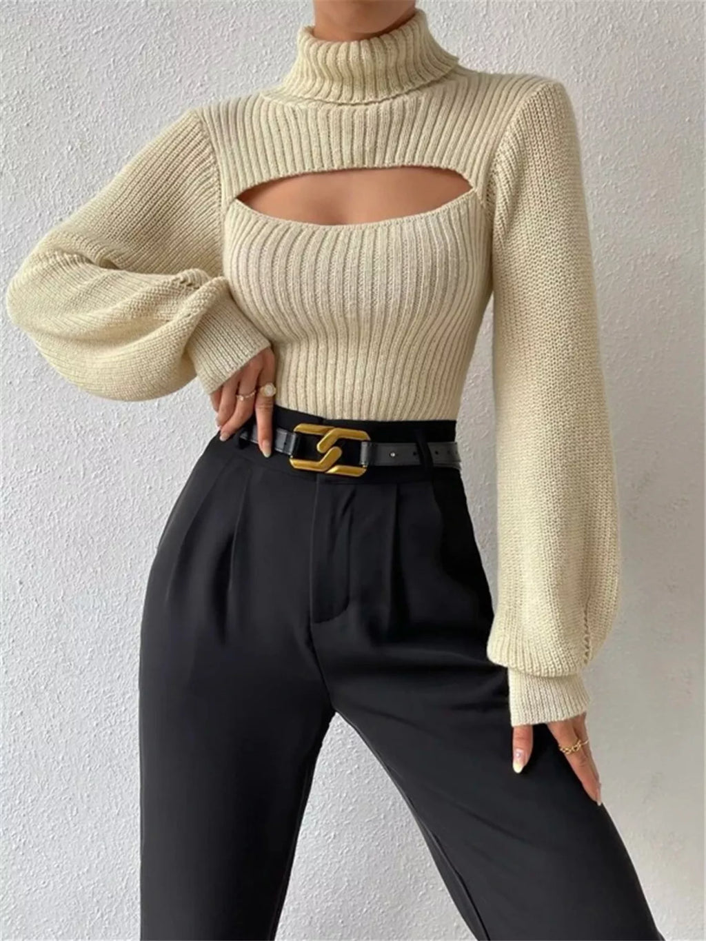 Cream Ribbed Cut-Out Turtleneck Knit Sweater Sweaters AwRans Premium e9c1198e8edc4c69b51ea571fcd0d3f1-Max-Origin