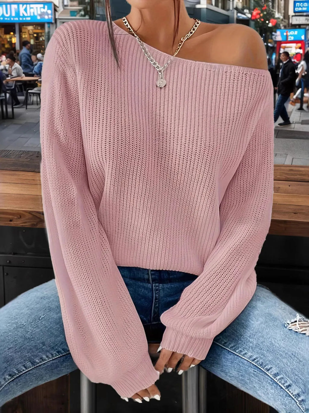 Chic Slouchy Off-the-Shoulder Ribbed Knit Oversized Sweater Sweaters AwRans Premium ea471bb9eff9466e83ef0dafa5e92259-Max-Origin