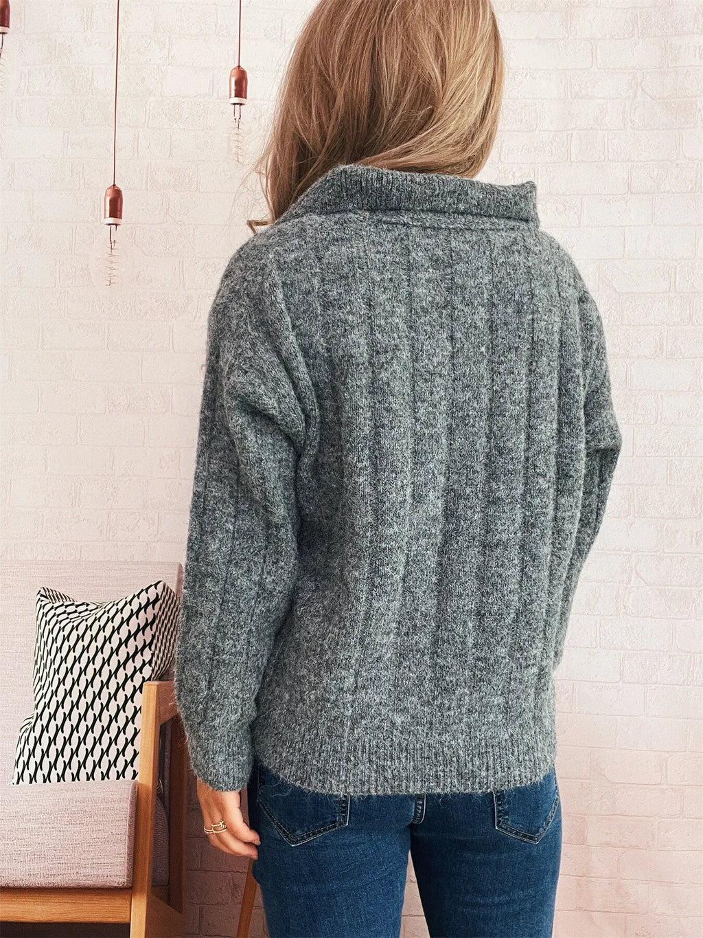 Classic Textured Vertical Ribbed Knit Quarter-Zip Pullover Sweater Sweaters AwRans Premium ed158289c43544f78ccebfcbf436aaec-Max-Origin