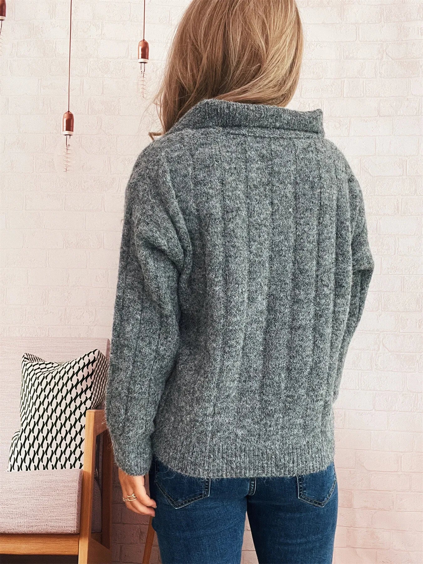 Classic Textured Vertical Ribbed Knit Quarter-Zip Pullover Sweater Sweaters AwRans Premium ed158289c43544f78ccebfcbf436aaec-Max-Origin