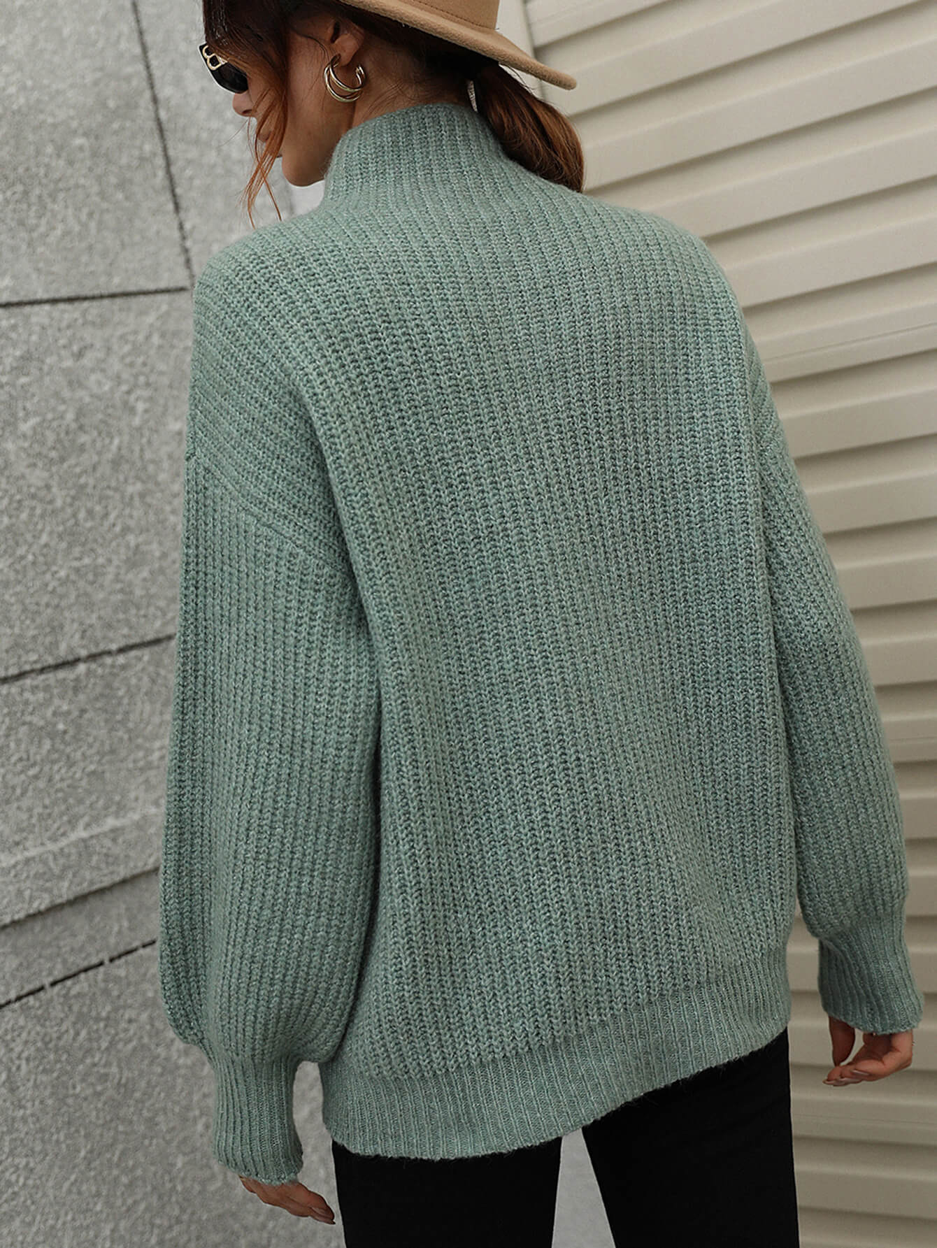Chic High Neck Balloon Sleeve Ribbed Knit Pullover Sweater Sweaters AwRans Premium f0fe66a27e1c4b5088e2fd6cd09e0bf0-Max