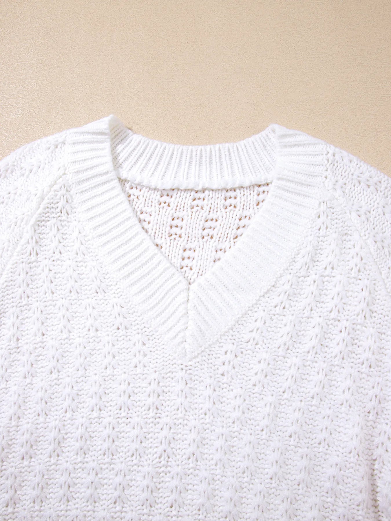 White Oversized Cable Knit V-Neck Sweater Sweaters AwRans Premium fcb097462f944c82a889621669590fe1-Max-Origin