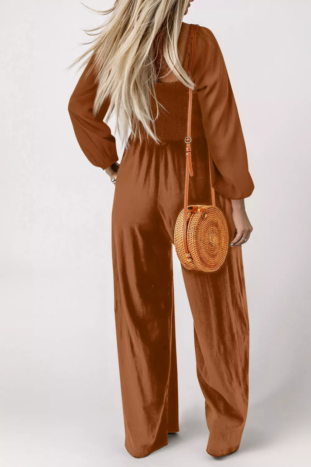 Boho Chic Rust Brown Smocked Square Neck Wide Leg Jumpsuit Jumpsuits & Rompers AwRans Premium fdcfcbd9-e63e-45eb-b402-c5476534cce5-Max-Origin