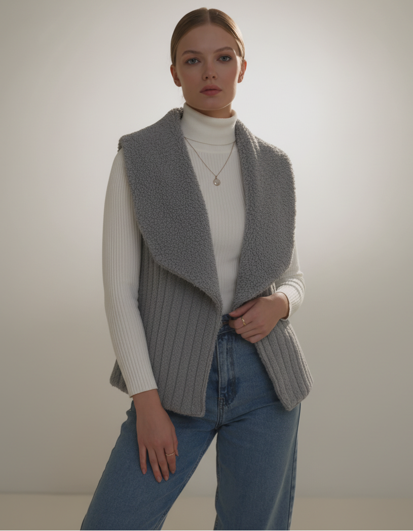 Chic Sherpa Fleece Open-Front Vest