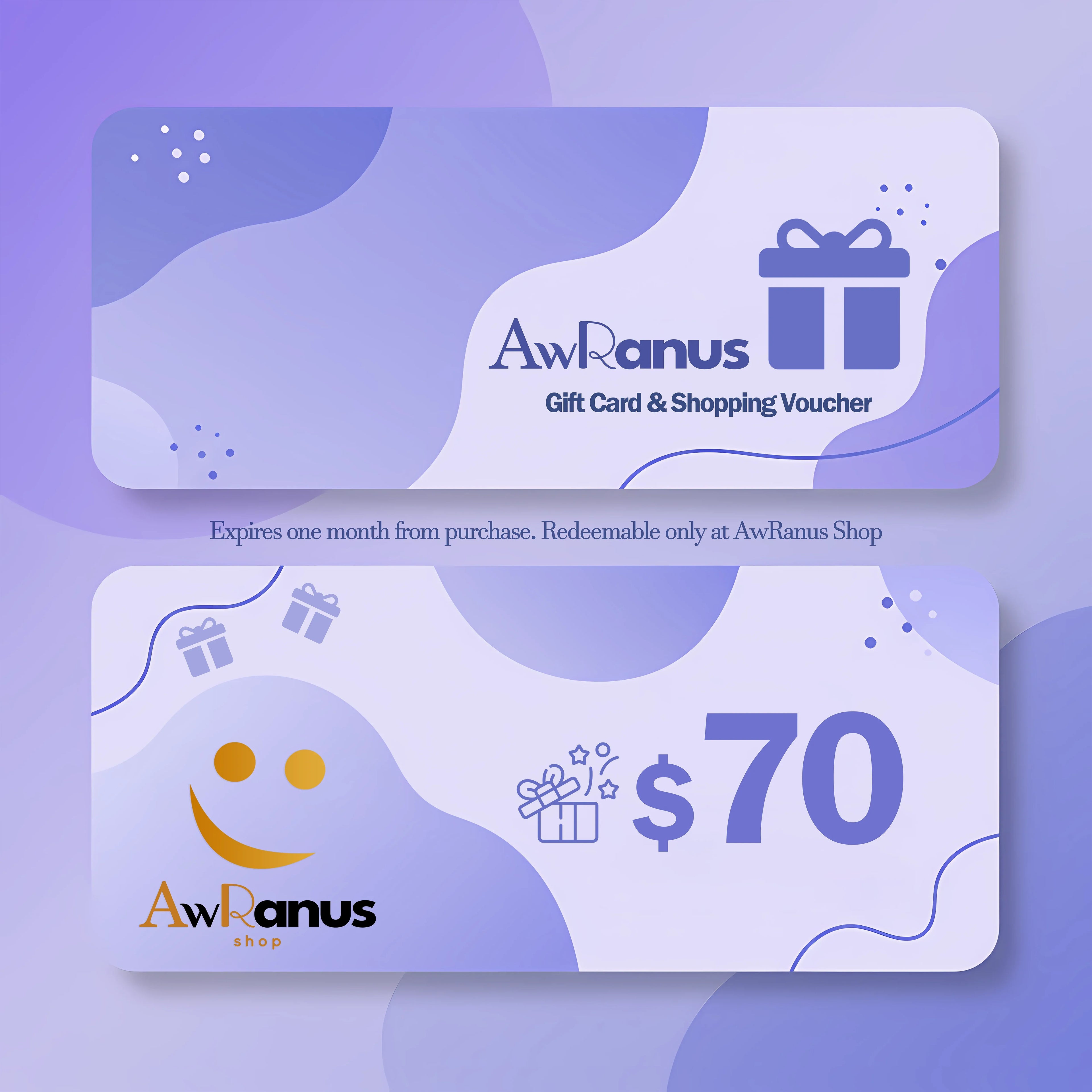 $70 Gift Card & Shopping Voucher - AwRans Clothing