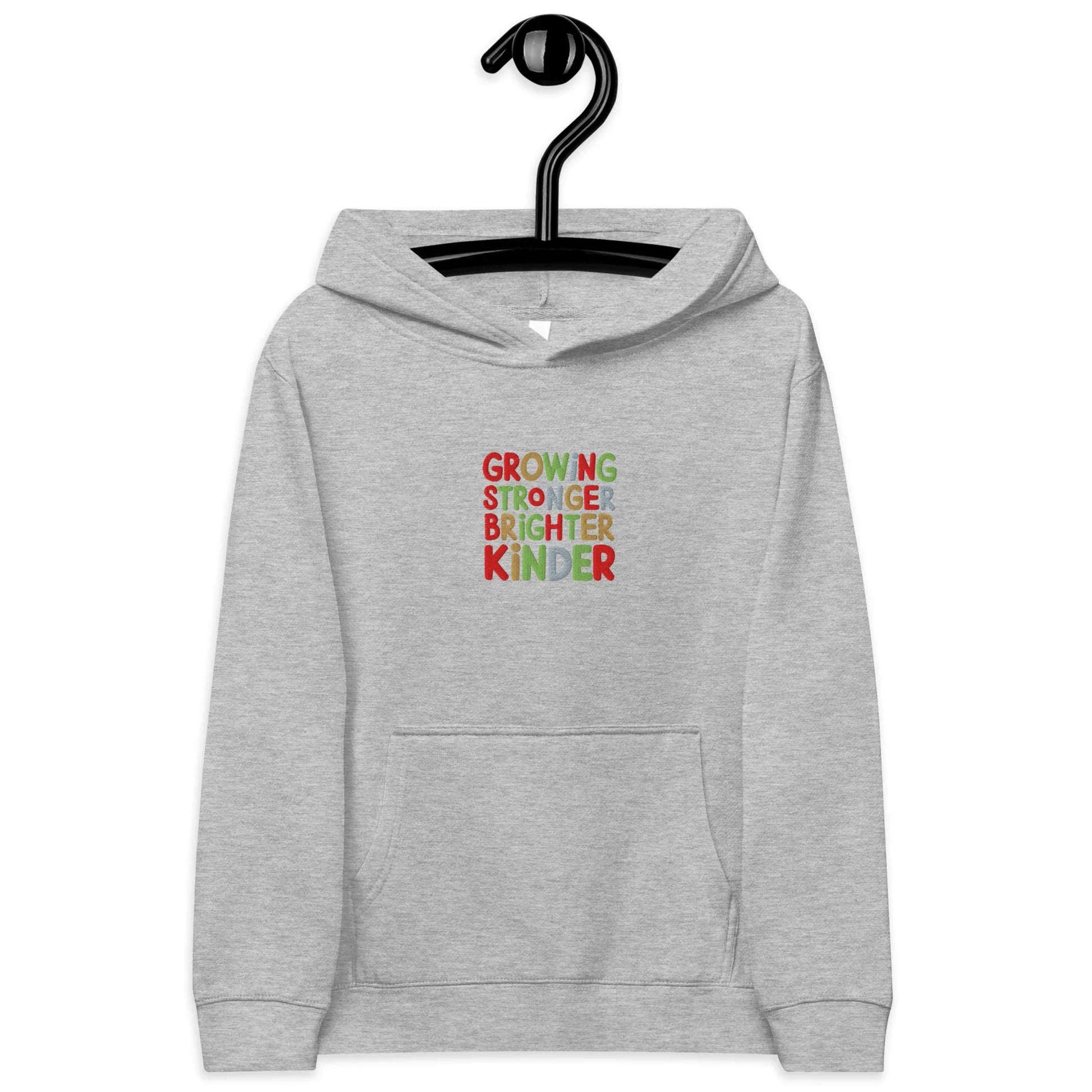 Growing Stronger Brighter Kinder | Kids Embroidered Fleece Hoodie - AwRans Clothing