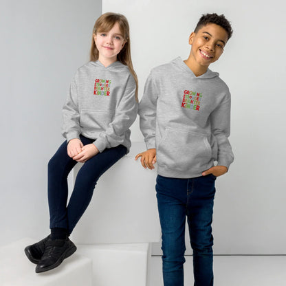 Growing Stronger Brighter Kinder | Kids Embroidered Fleece Hoodie - AwRans Clothing