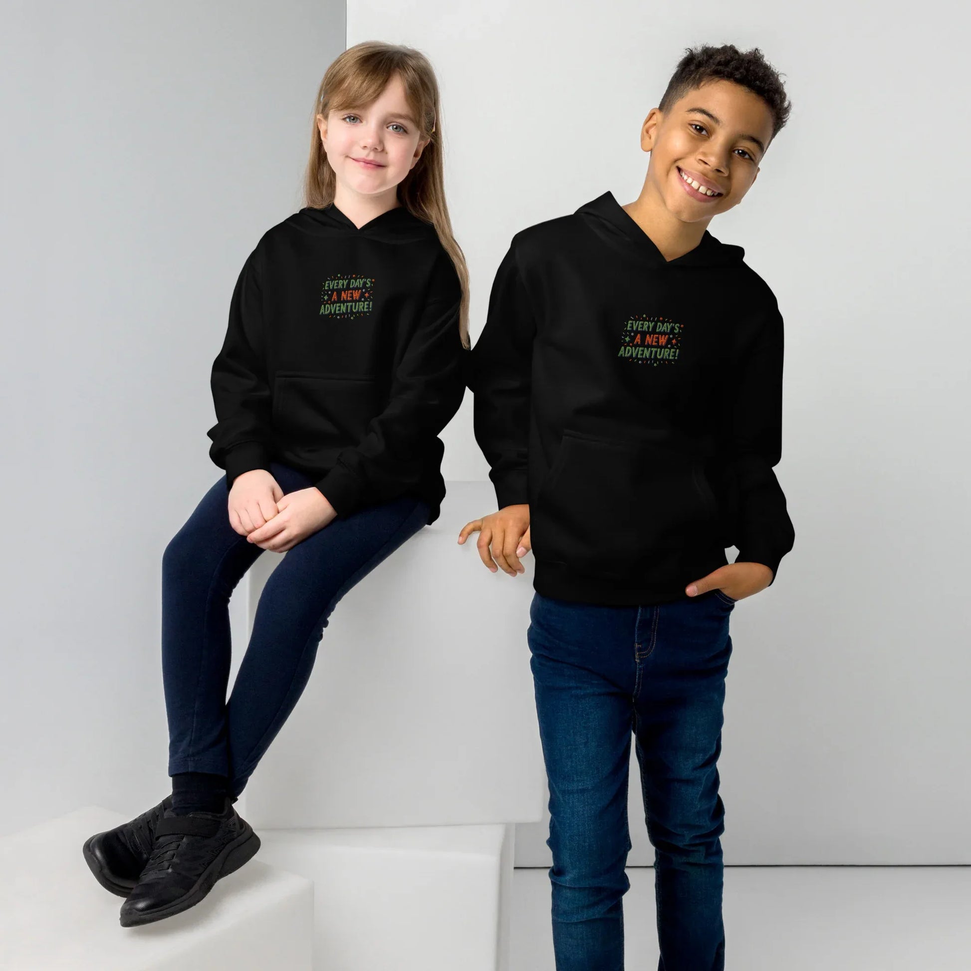 Every Day’s A New Adventure! | Kids Embroidered Fleece Hoodie - AwRans Clothing